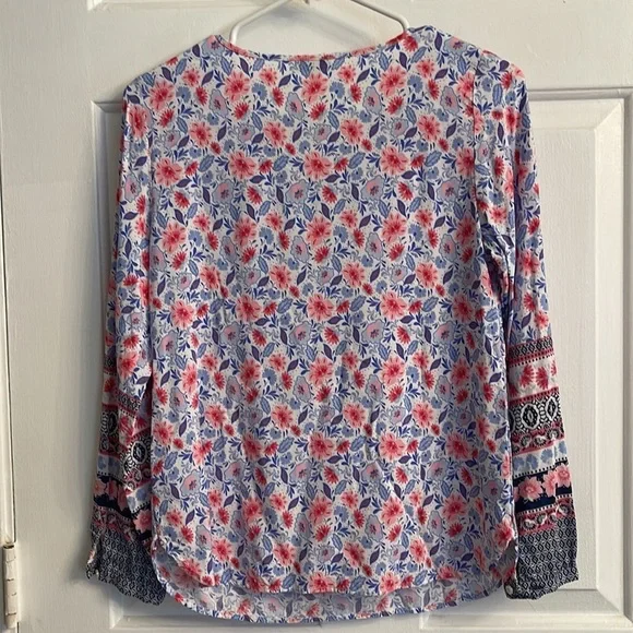 Talbots Petite Floral Boho Blouse Size SP – Long Sleeve Button Front Top - Picture 5 of 6